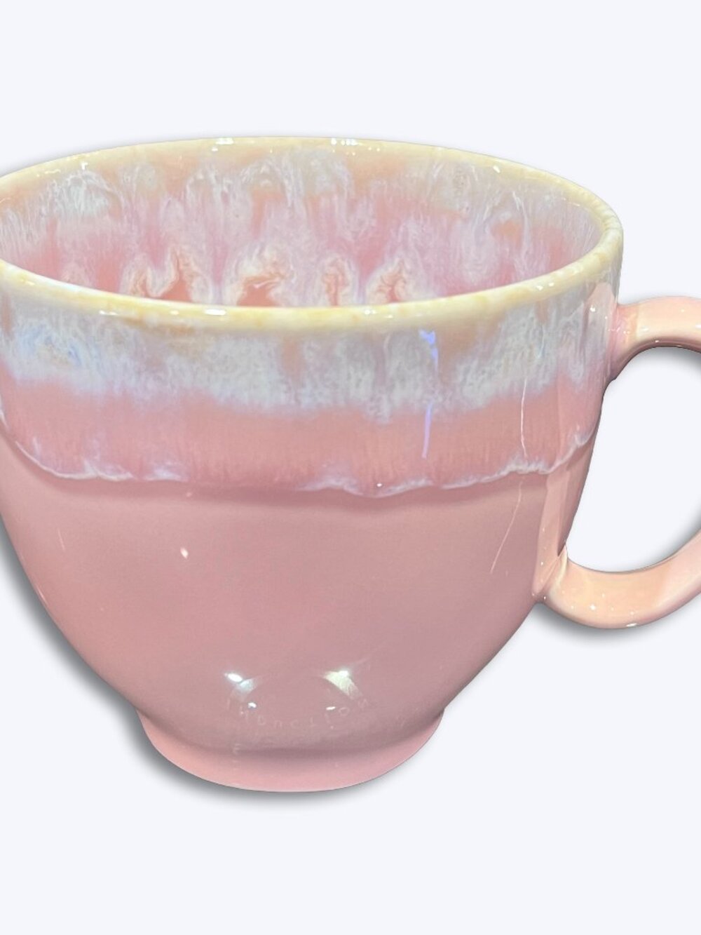 Anthropologie Pink Drip Glaze Stoneware Coffee Mug Portugal Ceramic Oversized 4"